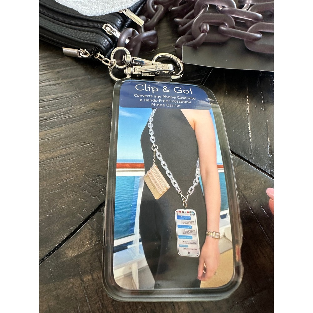Save The Girls Clip & Go Ice Chain Crossbody Phone Carrier Black Universal Strap